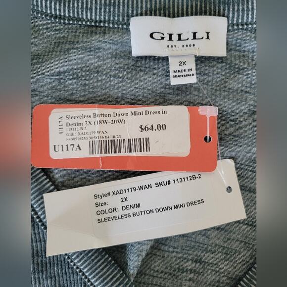 NWT Gilli Plus Size Sleeveless Button Down Mini Dress Size 2X Green-Blue - Picture 8 of 11